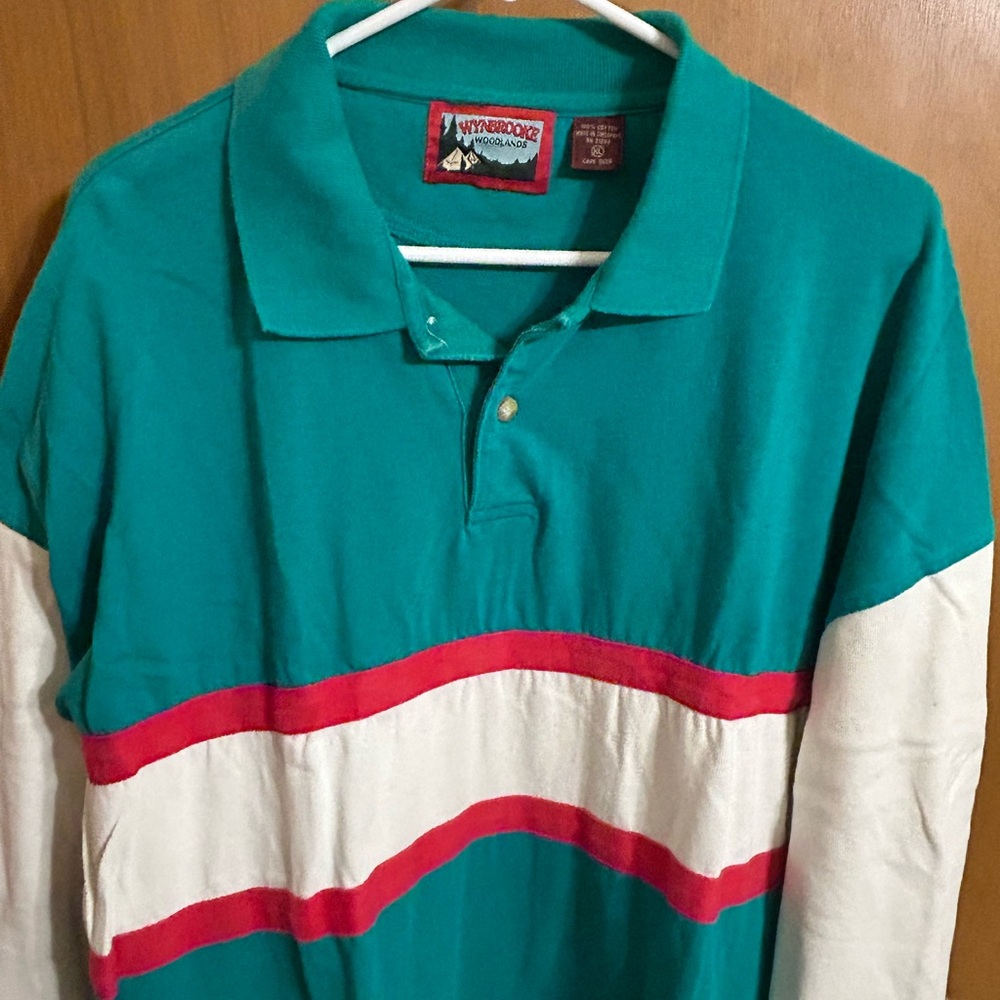 Vintage‎ 1990s Wynbrooke Woodlands Green Red White Rugby Polo Shirt XL